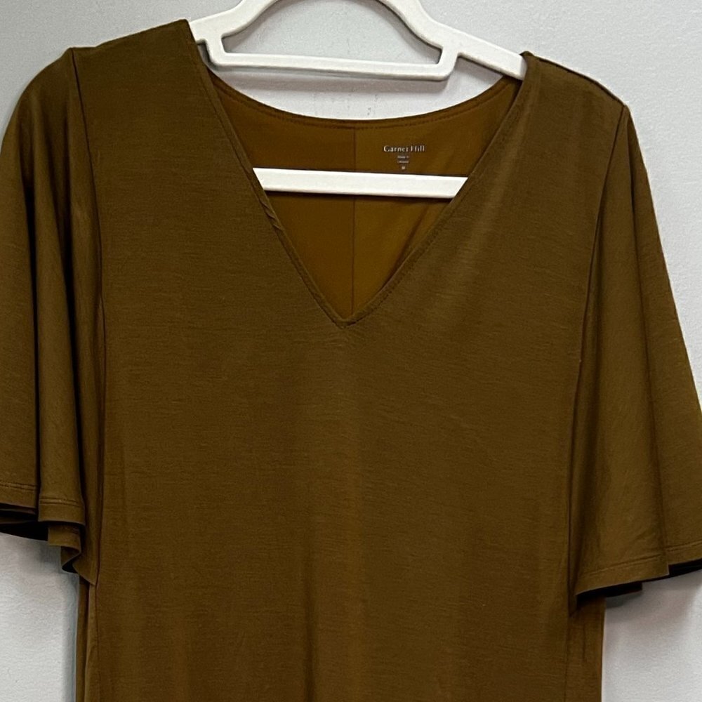 Garnett Hill Flutter-Sleeve Knit Midi Dress In Olive Size M